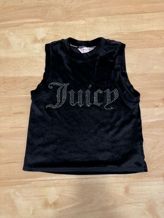 Juicy Couture Tops - Juicy Couture Logo Crystal Black Velour Crop Top Bejweled Medium Sleep